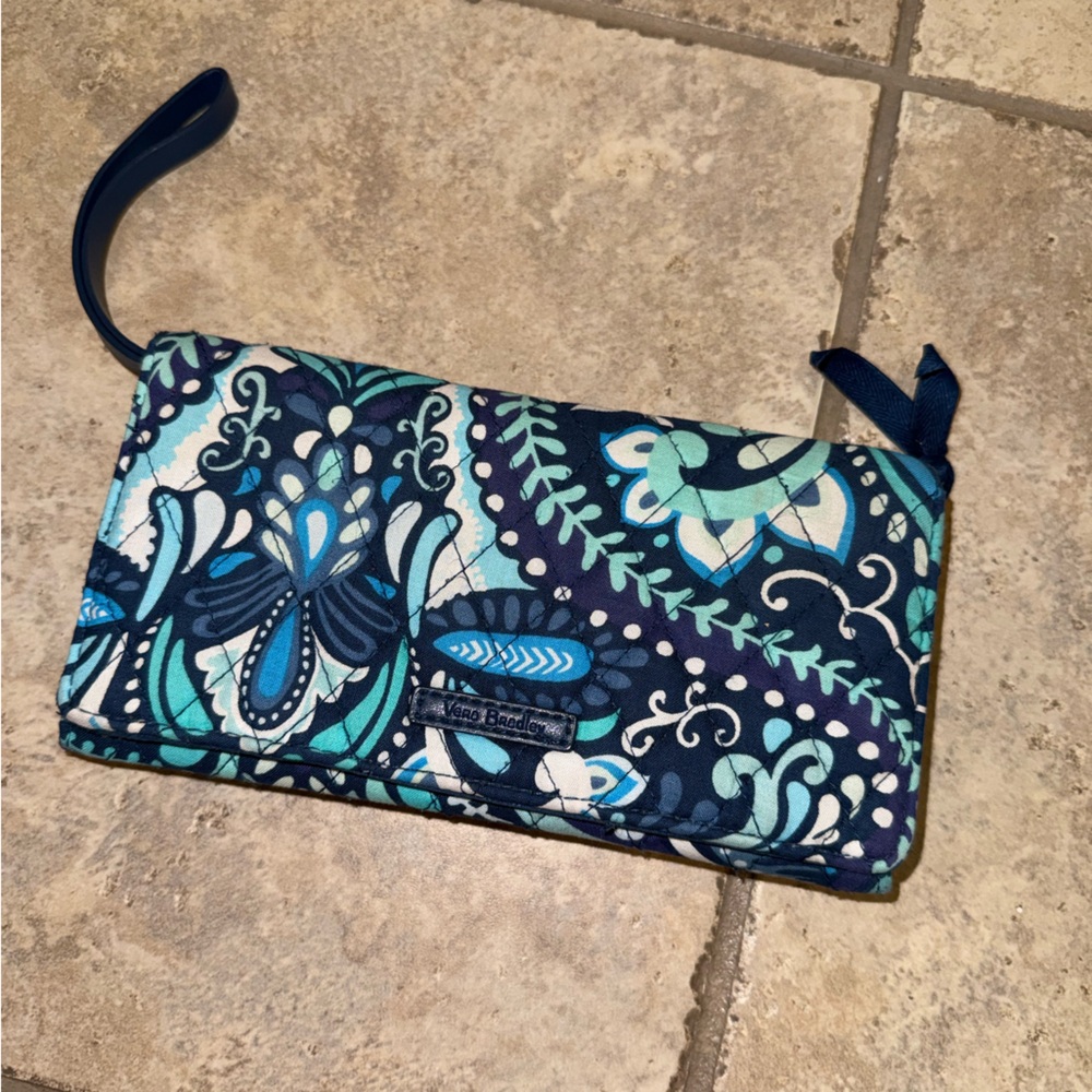 Vera Bradley Navy and Teal Floral Pouch